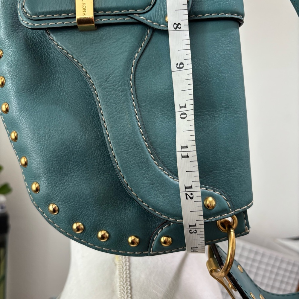 Vintage Michael Kors Teal Studded Leather Shoulder Bag Y2K - Picture 11 of 12
